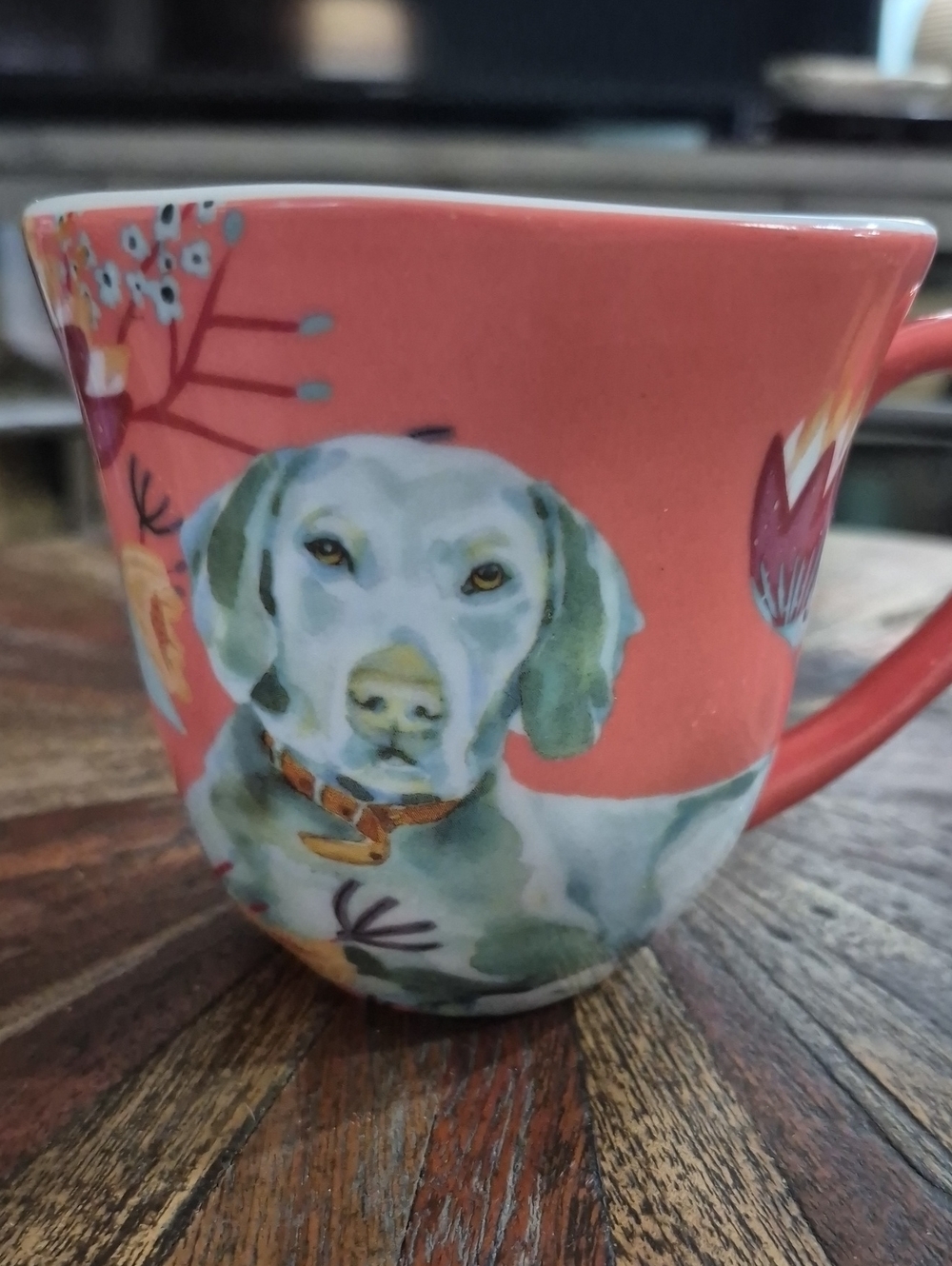 180 Degrees 14 oz Porcelain Weimaraner Dog Mug - Coral